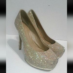 bebe Hand Stoned Rhinestone Y2K Heels 7